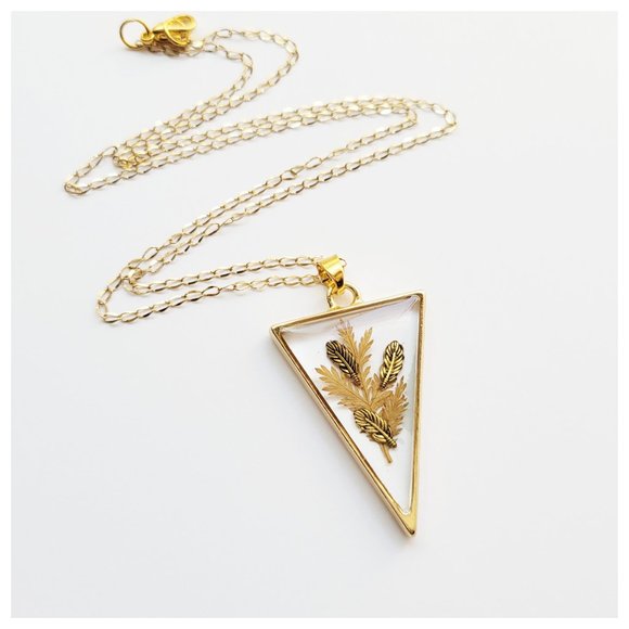 !!SOLD!! Feathers and Pressed Dried Floral Pendant Necklace - Picture 2 of 10